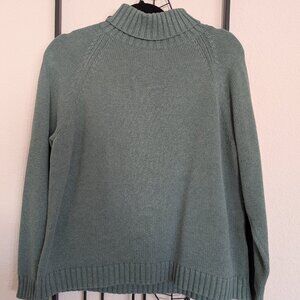 Vintage Lands End Green Turtle Neck Sweater Women's Petite M 100% Cotton